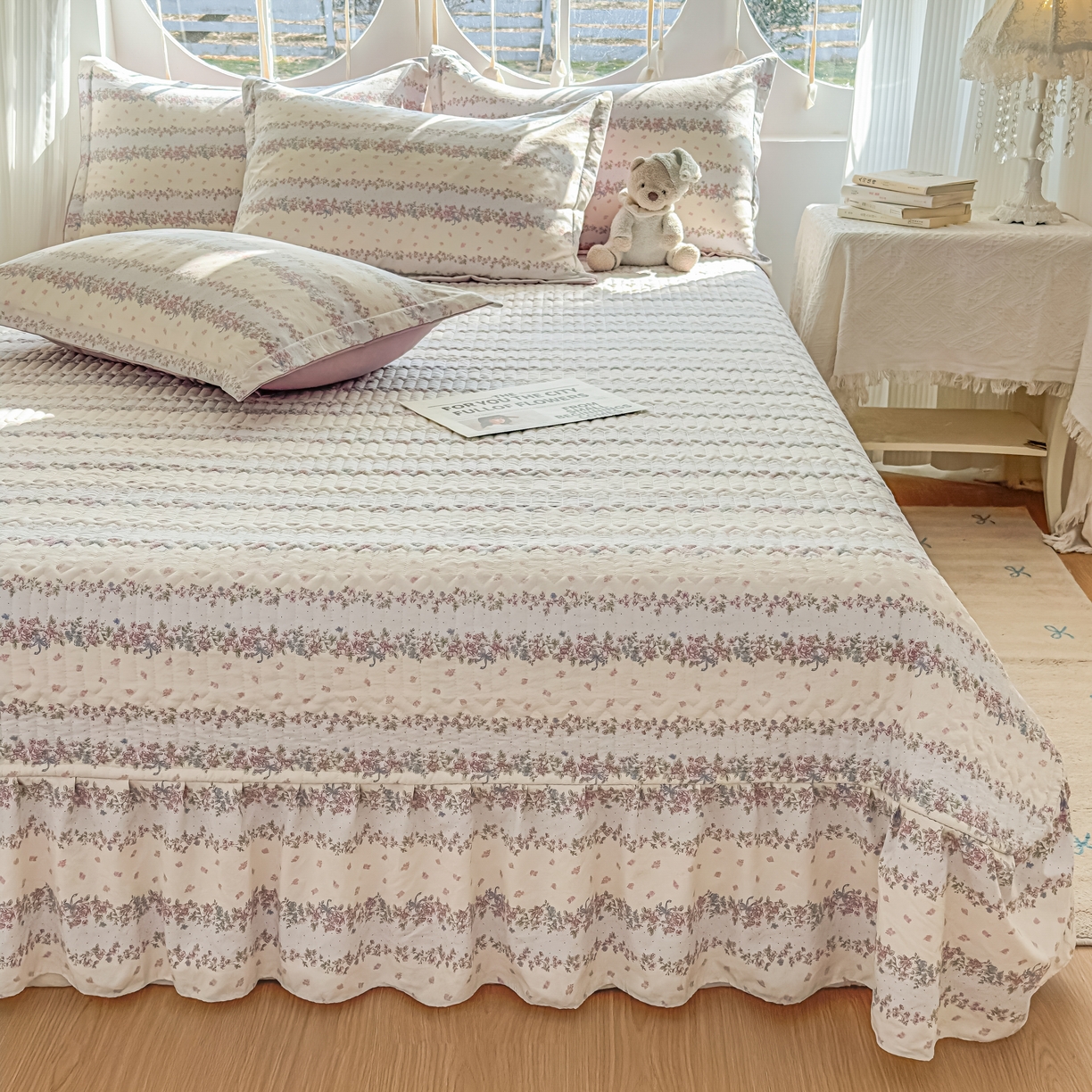 91家纺网 家纺一手货源 找家纺 花满路 2026新款床盖四件套 花藤紫