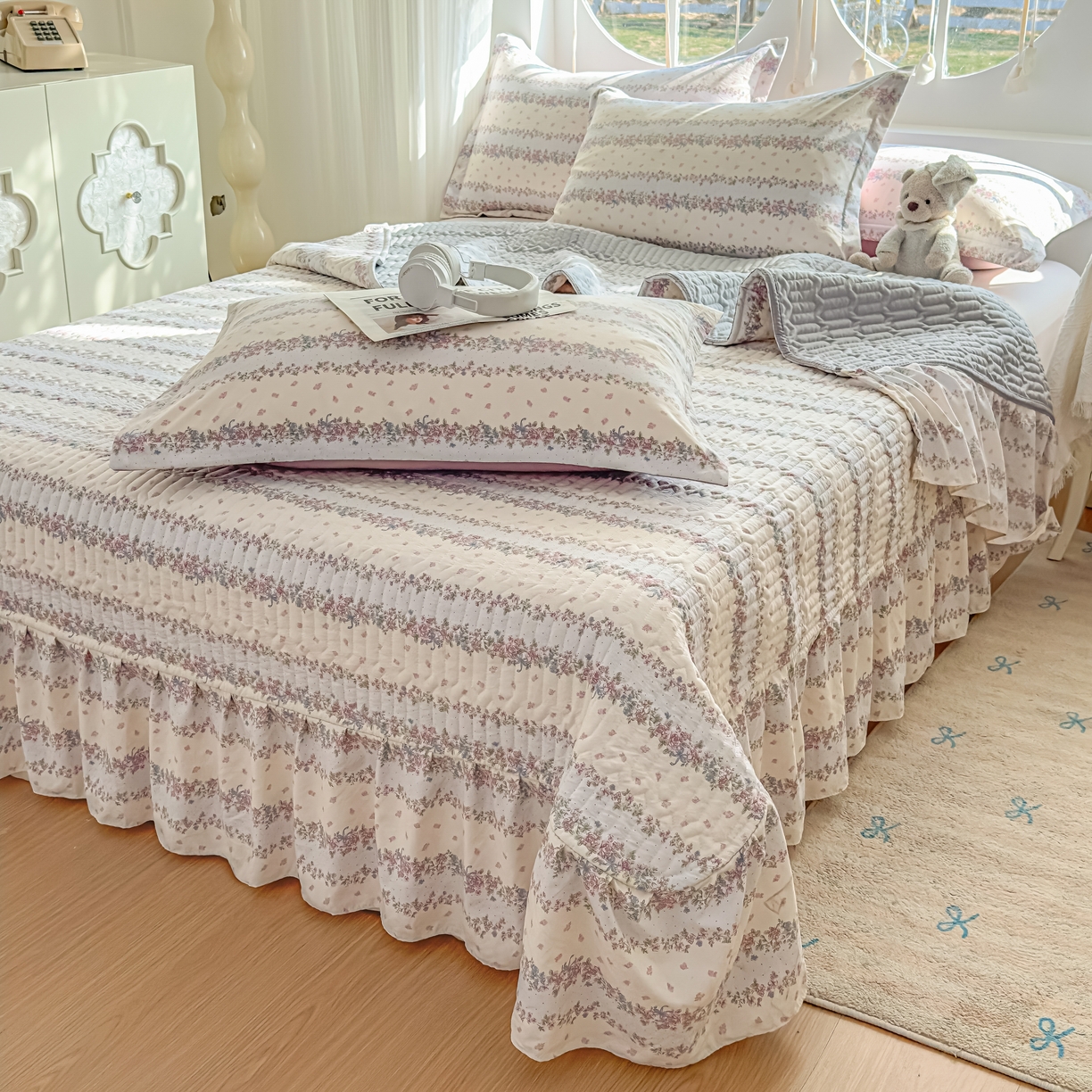 91家纺网 家纺一手货源 找家纺 花满路 2026新款床盖四件套 花藤紫