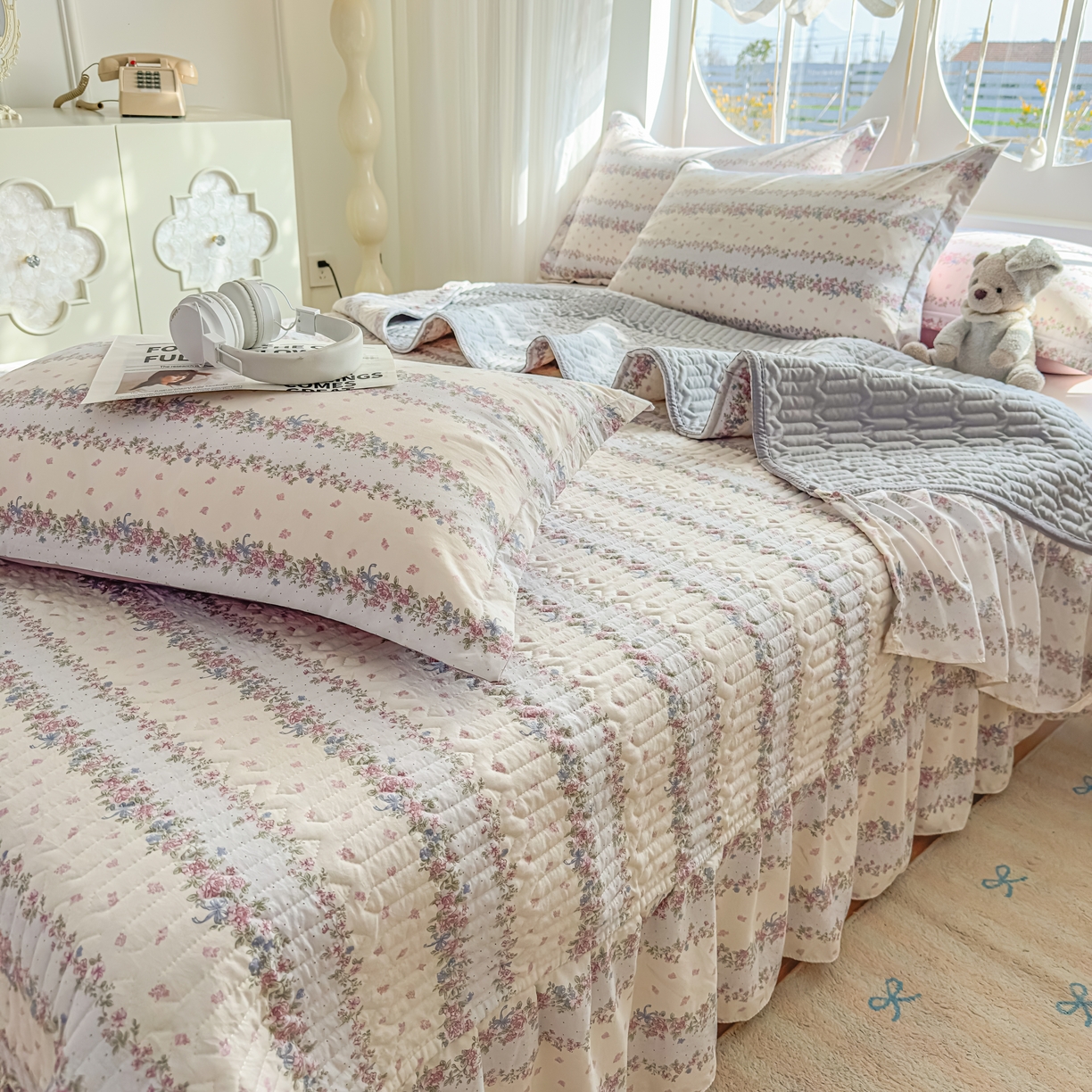 91家纺网 家纺一手货源 找家纺 花满路 2026新款床盖四件套 花藤紫