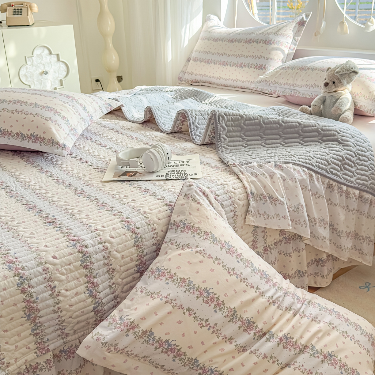 91家纺网 家纺一手货源 找家纺 花满路 2026新款床盖四件套 花藤紫