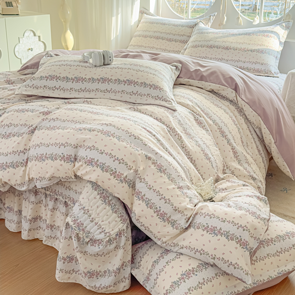 花满路 2026新款床盖四件套 花藤紫