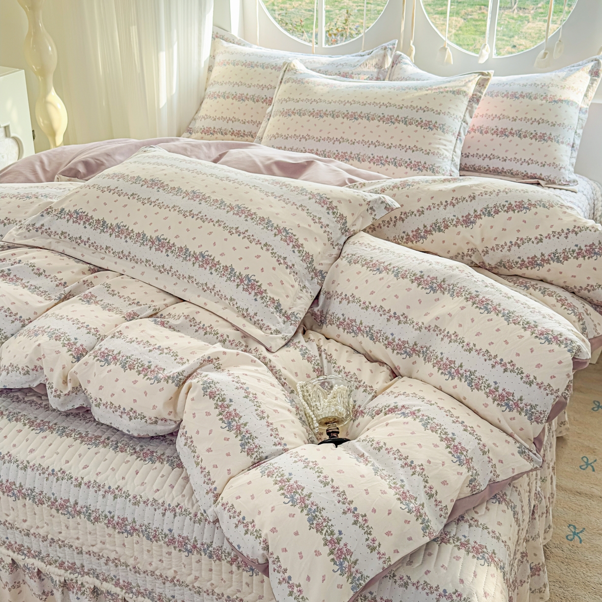 91家纺网 家纺一手货源 找家纺 花满路 2026新款床盖四件套 花藤紫