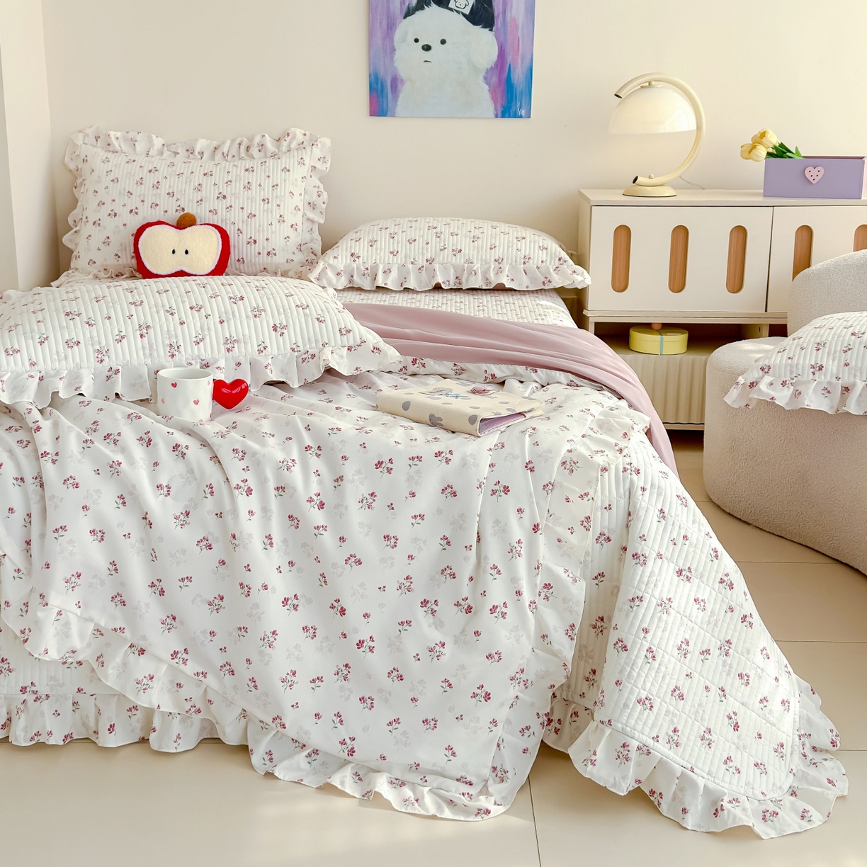 91家纺网 家纺一手货源 找家纺 归属 2026春夏新款古法仿棉床盖夏被四件套夏凉被空调被系列 花开半夏