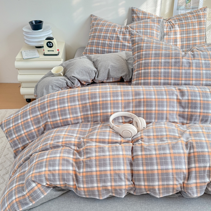 91家纺网 家纺一手货源 找家纺 佑佳家纺 2026新款全棉色织床笠款四件套 洛林-灰