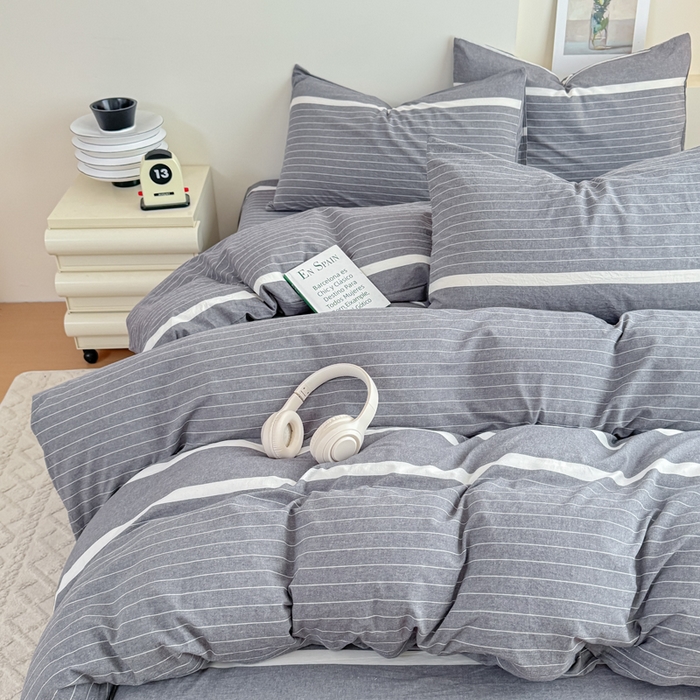 91家纺网 家纺一手货源 找家纺 佑佳家纺 2026新款全棉色织水洗棉四件套 灰色空间