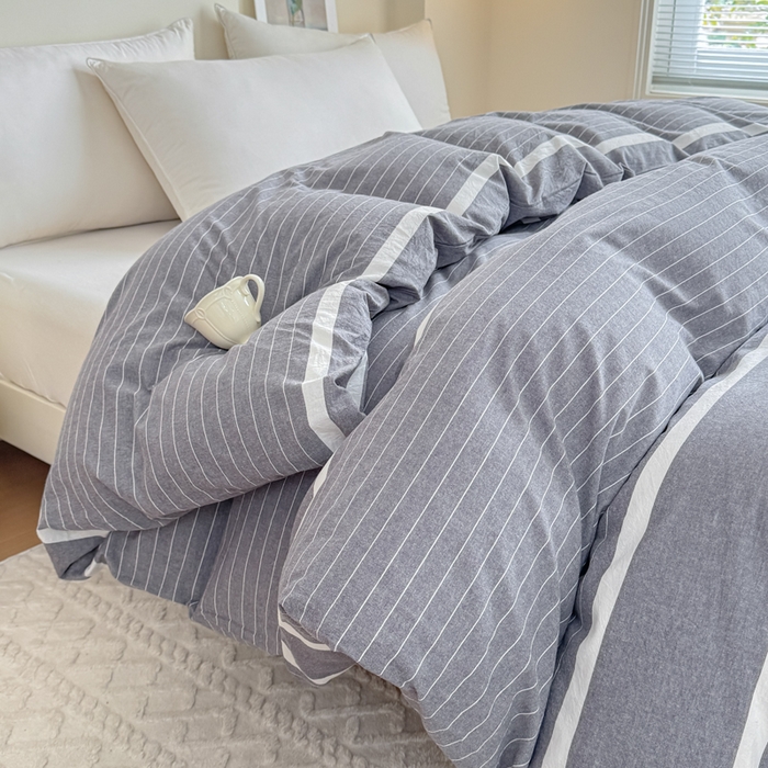 91家纺网 家纺一手货源 找家纺 佑佳家纺 2026新款全棉色织水洗棉四件套 灰色空间