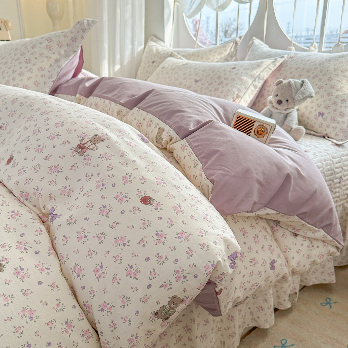 91家纺网 家纺一手货源 找家纺 花满路 2026新款床盖四件套 浪漫小熊