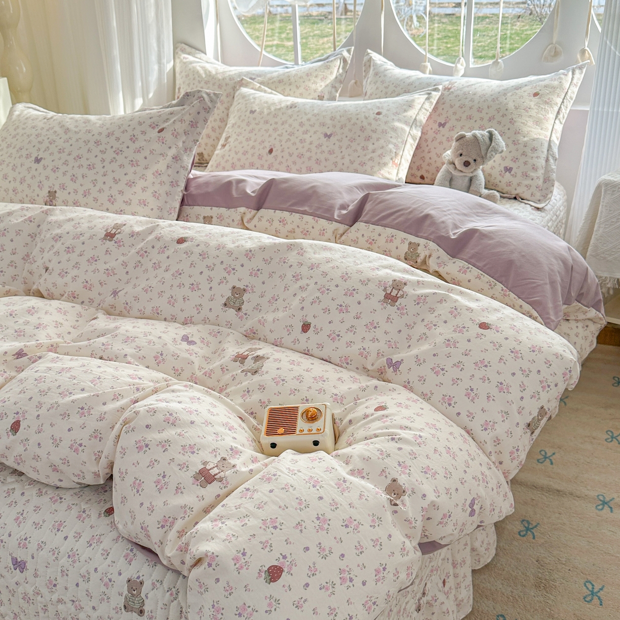 91家纺网 家纺一手货源 找家纺 花满路 2026新款床盖四件套 浪漫小熊