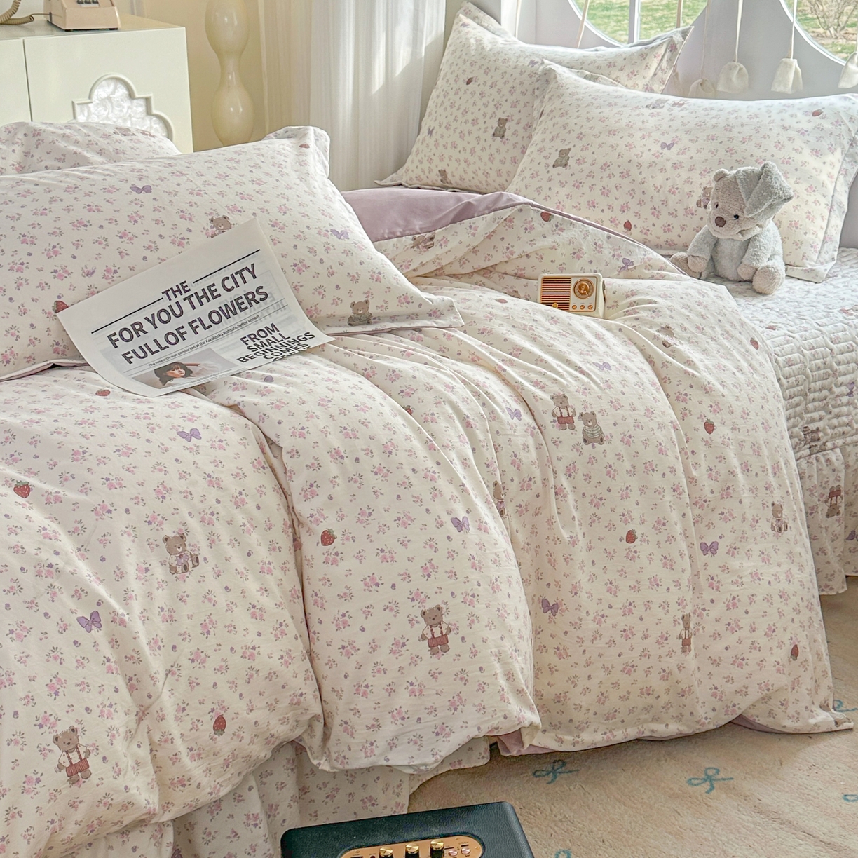 91家纺网 家纺一手货源 找家纺 花满路 2026新款床盖四件套 浪漫小熊