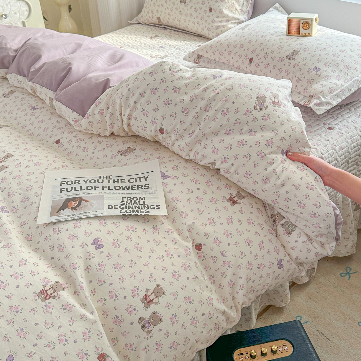 91家纺网 家纺一手货源 找家纺 花满路 2026新款床盖四件套 浪漫小熊