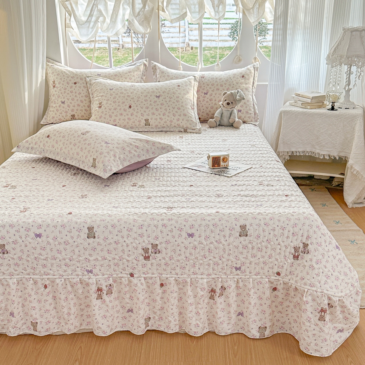 91家纺网 家纺一手货源 找家纺 花满路 2026新款床盖四件套 浪漫小熊