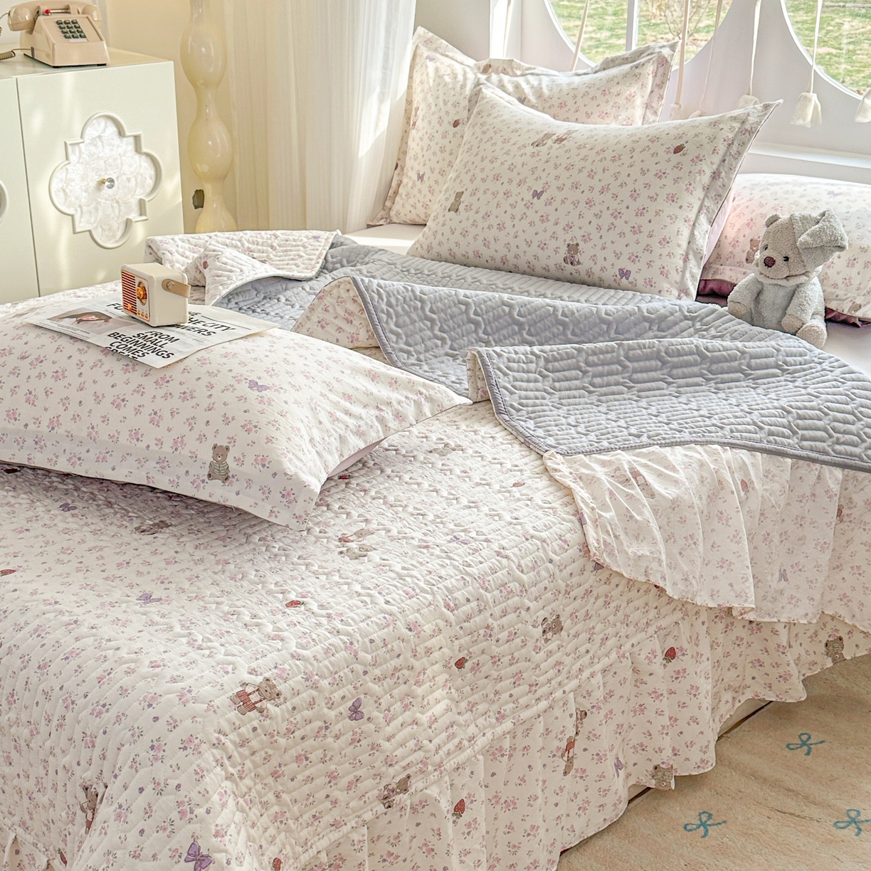 91家纺网 家纺一手货源 找家纺 花满路 2026新款床盖四件套 浪漫小熊