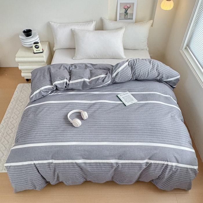 91家纺网 家纺一手货源 找家纺 佑佳家纺 2026新款全棉色织水洗棉四件套 灰色空间