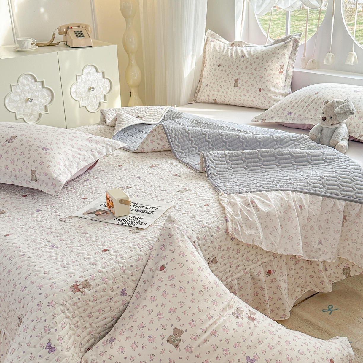 91家纺网 家纺一手货源 找家纺 花满路 2026新款床盖四件套 浪漫小熊