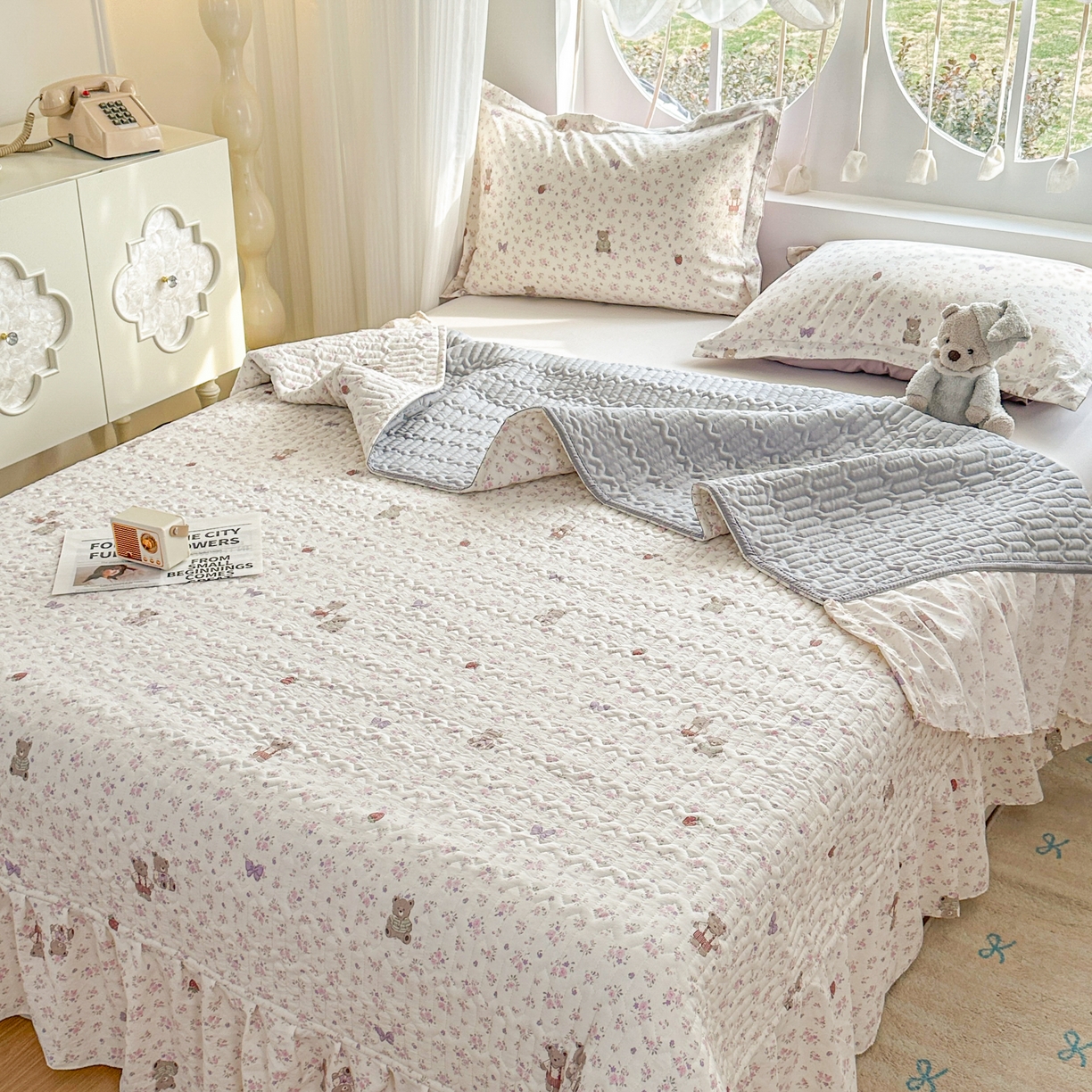 91家纺网 家纺一手货源 找家纺 花满路 2026新款床盖四件套 浪漫小熊