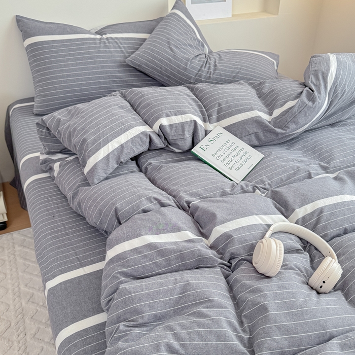 91家纺网 家纺一手货源 找家纺 佑佳家纺 2026新款全棉色织水洗棉四件套 灰色空间