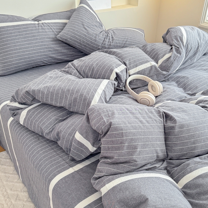 91家纺网 家纺一手货源 找家纺 佑佳家纺 2026新款全棉色织水洗棉四件套 灰色空间