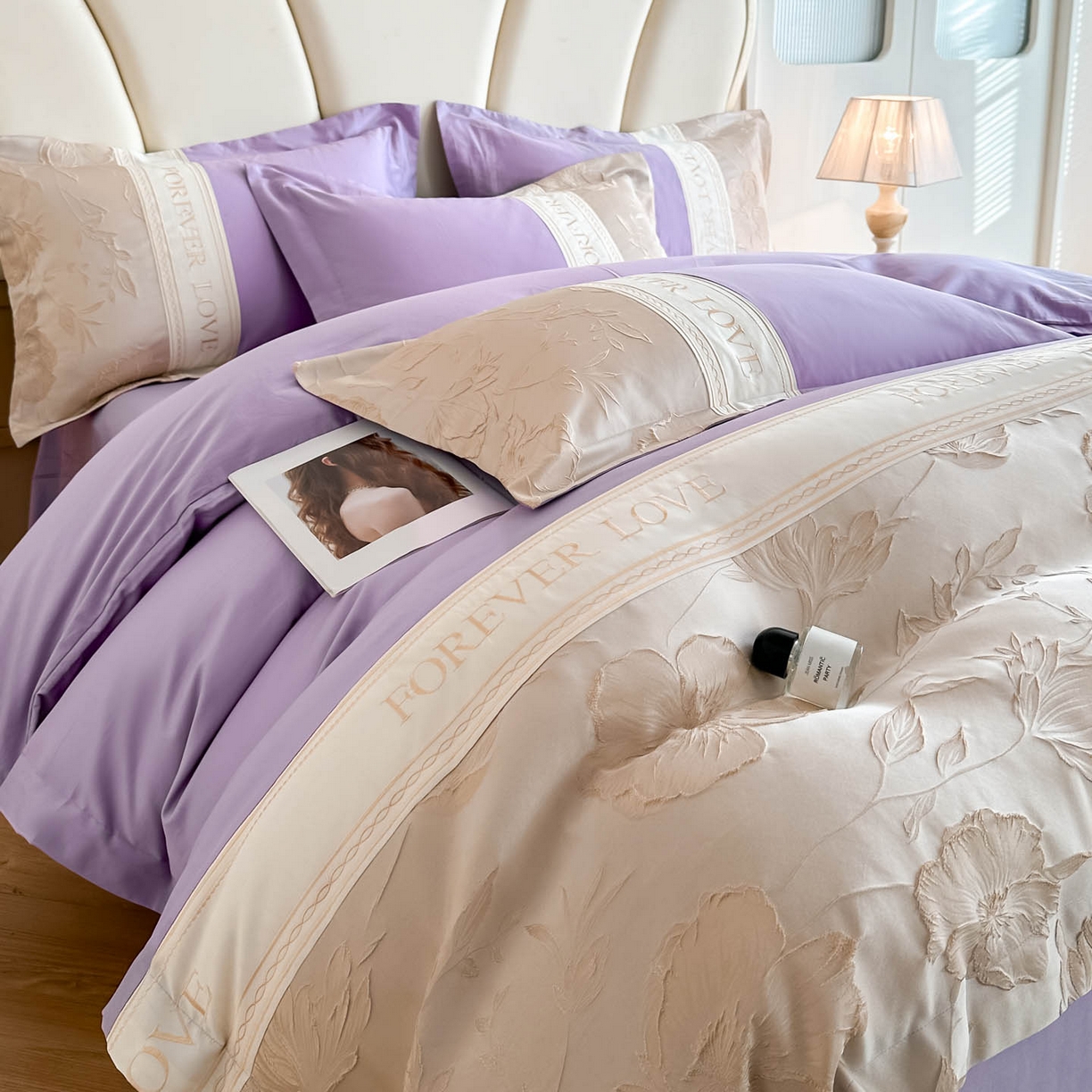 91家纺网 家纺一手货源 找家纺 （总）润锦云 2026新款140克精品浮雕刺绣四件套-浮光韵梦