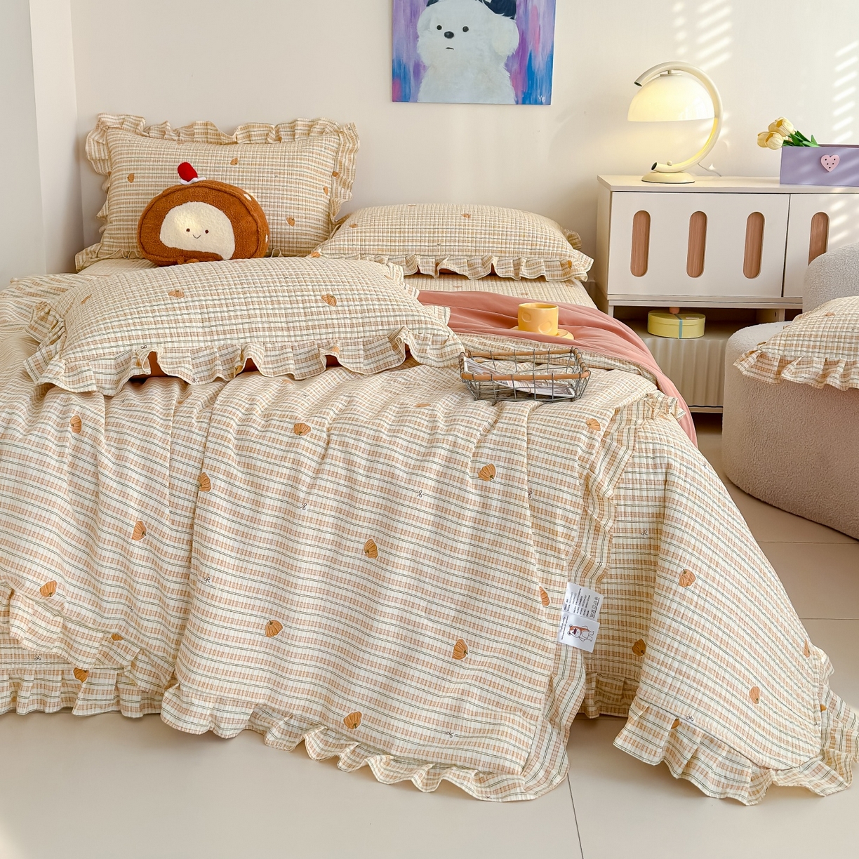 91家纺网 家纺一手货源 找家纺 归属 2026春夏新款古法仿棉床盖夏被四件套夏凉被空调被系列 条纹南瓜