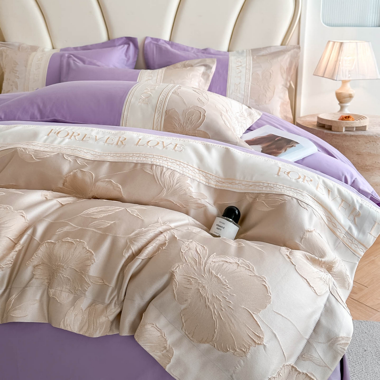 91家纺网 家纺一手货源 找家纺 润锦云 2026新款140克精品浮雕刺绣四件套-浮光韵梦 浮光韵梦-星月紫