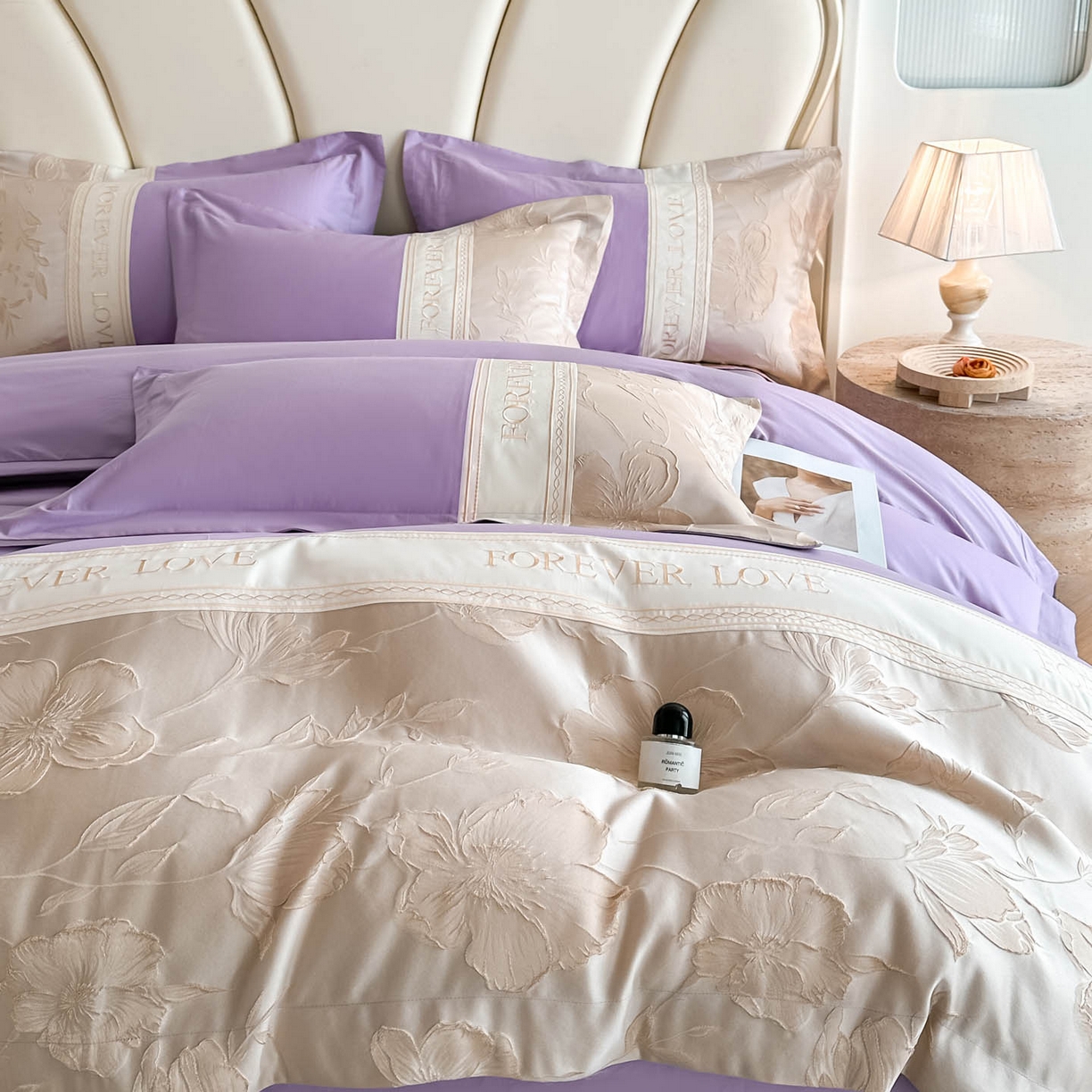 91家纺网 家纺一手货源 找家纺 润锦云 2026新款140克精品浮雕刺绣四件套-浮光韵梦 浮光韵梦-星月紫