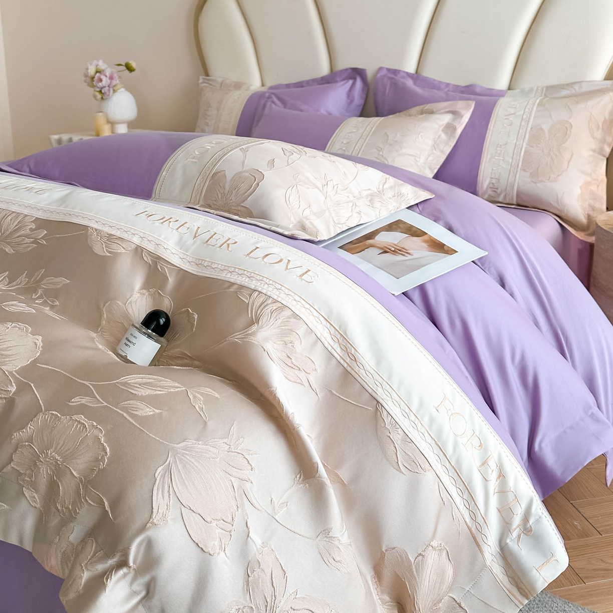 91家纺网 家纺一手货源 找家纺 润锦云 2026新款140克精品浮雕刺绣四件套-浮光韵梦 浮光韵梦-星月紫