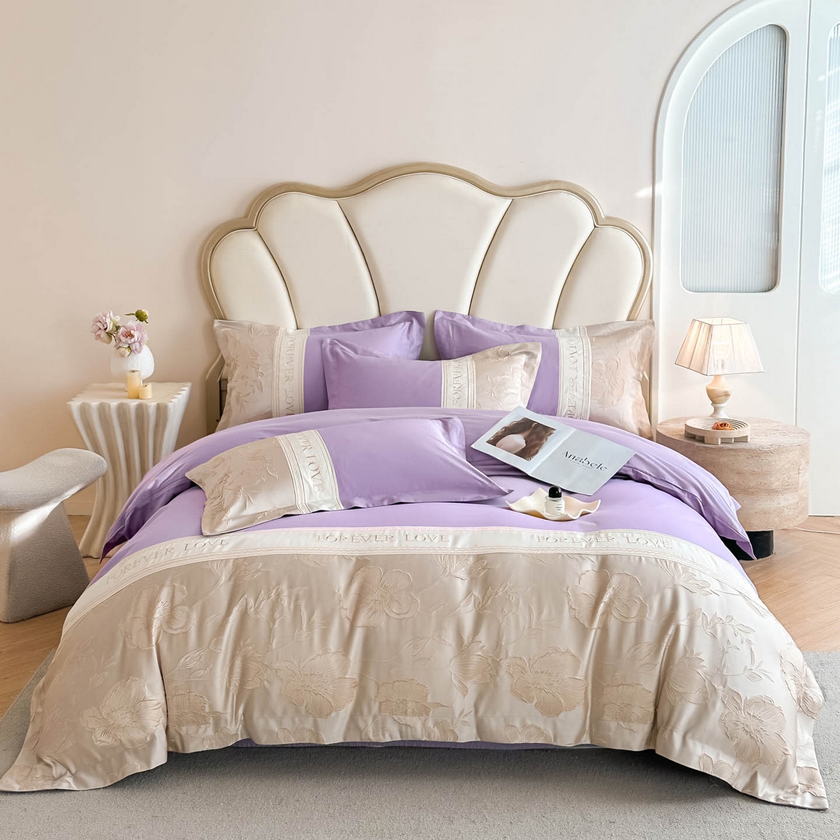 91家纺网 家纺一手货源 找家纺 润锦云 2026新款140克精品浮雕刺绣四件套-浮光韵梦 浮光韵梦-星月紫