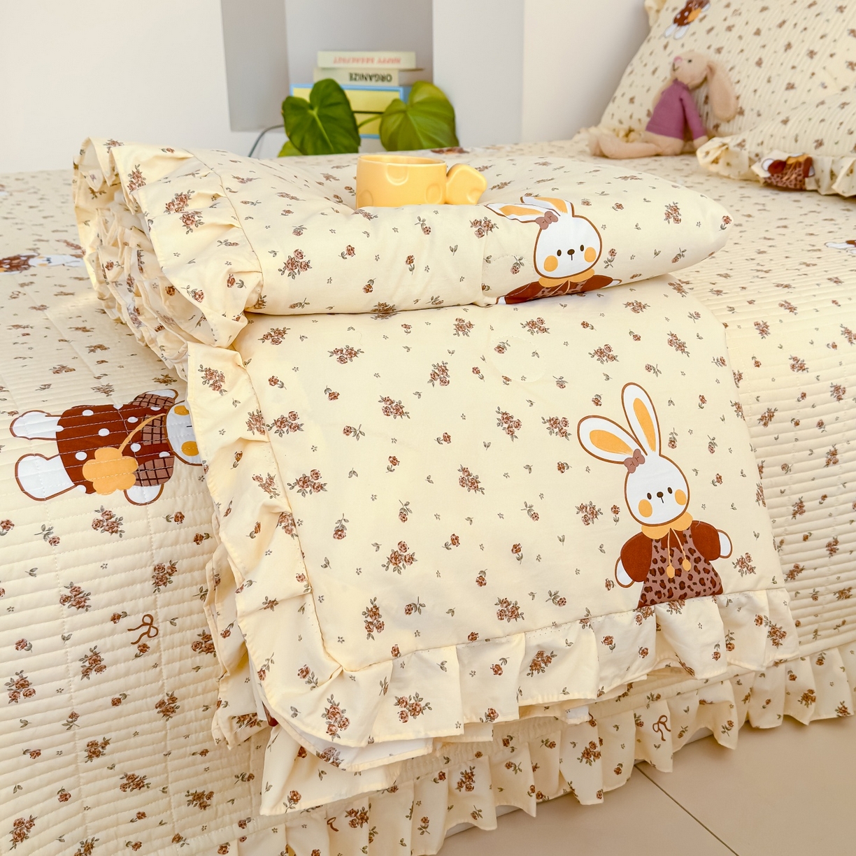 91家纺网 家纺一手货源 找家纺 归属 2026春夏新款古法仿棉床盖夏被四件套夏凉被空调被系列 啵啵兔儿