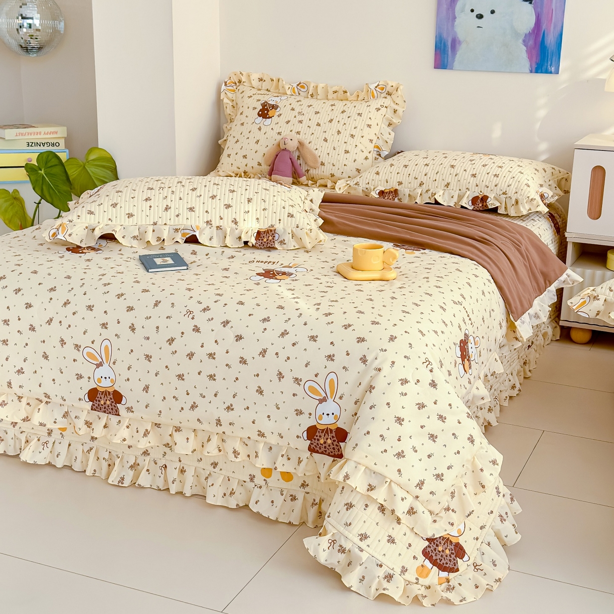 91家纺网 家纺一手货源 找家纺 归属 2026春夏新款古法仿棉床盖夏被四件套夏凉被空调被系列 啵啵兔儿