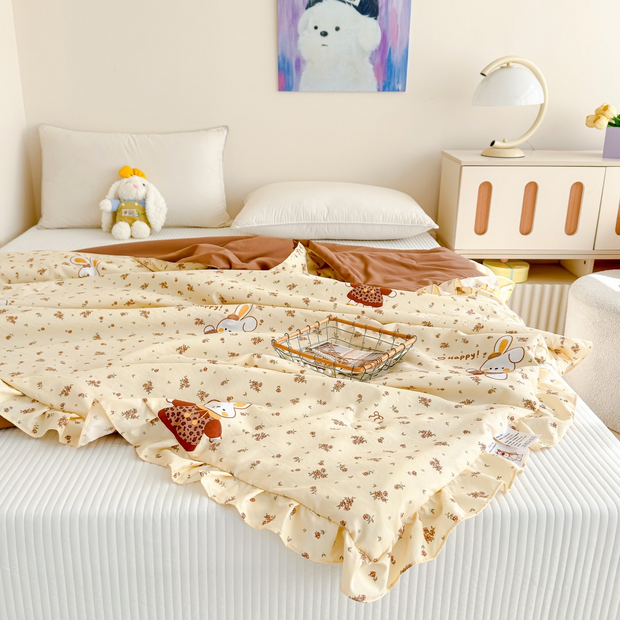 91家纺网 家纺一手货源 找家纺 归属 2026春夏新款古法仿棉床盖夏被四件套夏凉被空调被系列 啵啵兔儿