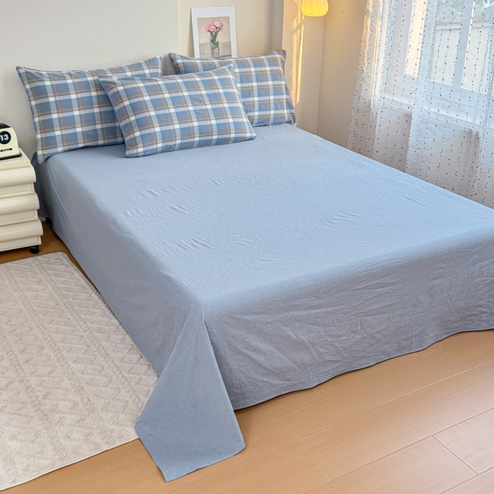 91家纺网 家纺一手货源 找家纺 佑佳家纺 2026新款全棉色织水洗棉四件套 简兮-蓝