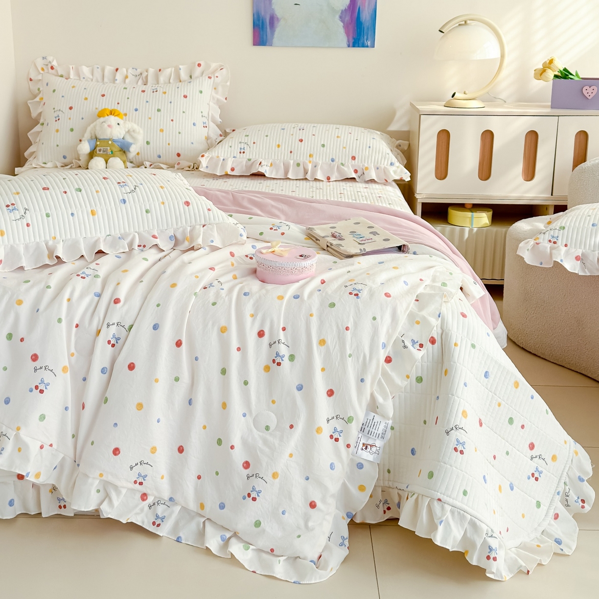 归属 2026春夏新款古法仿棉床盖夏被四件套夏凉被空调被系列 彩色波点