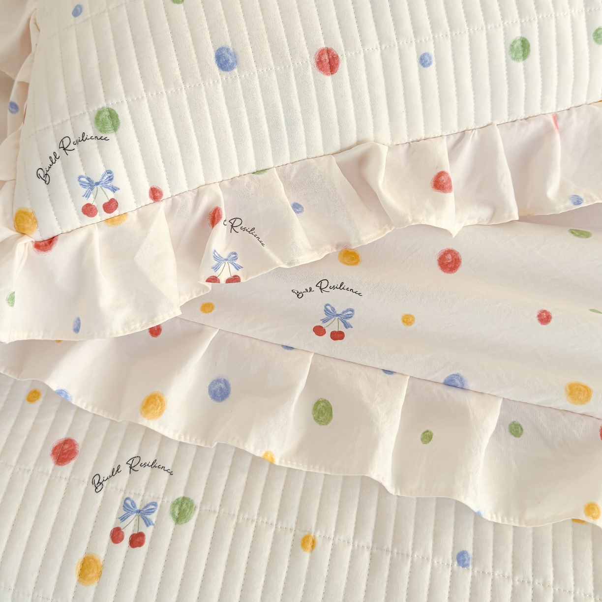 91家纺网 家纺一手货源 找家纺 归属 2026春夏新款古法仿棉床盖夏被四件套夏凉被空调被系列 彩色波点