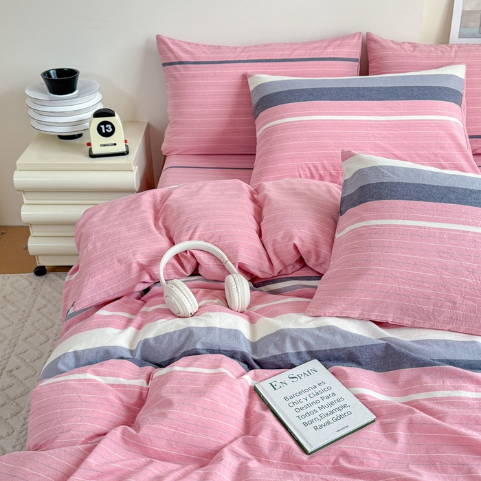 91家纺网 家纺一手货源 找家纺 佑佳家纺 2026新款全棉色织床笠款四件套 马里奥-粉