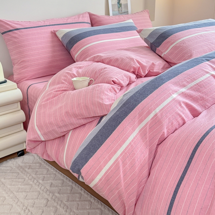 91家纺网 家纺一手货源 找家纺 佑佳家纺 2026新款全棉色织床笠款四件套 马里奥-粉