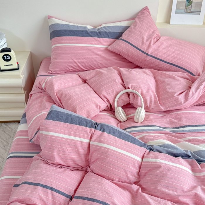 91家纺网 家纺一手货源 找家纺 佑佳家纺 2026新款全棉色织床笠款四件套 马里奥-粉