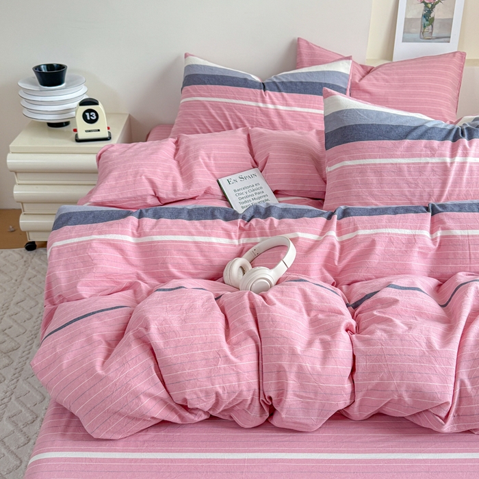 91家纺网 家纺一手货源 找家纺 佑佳家纺 2026新款全棉色织床笠款四件套 马里奥-粉