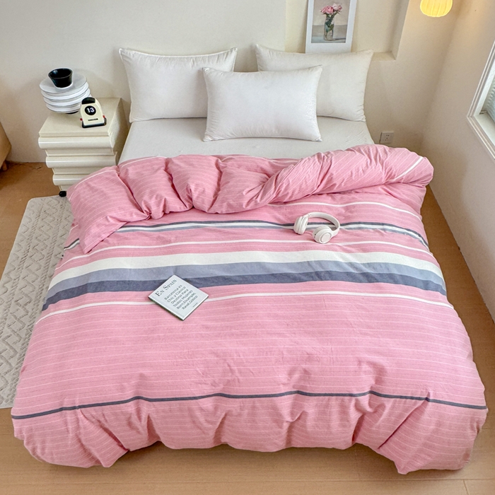 91家纺网 家纺一手货源 找家纺 佑佳家纺 2026新款全棉色织床笠款四件套 马里奥-粉