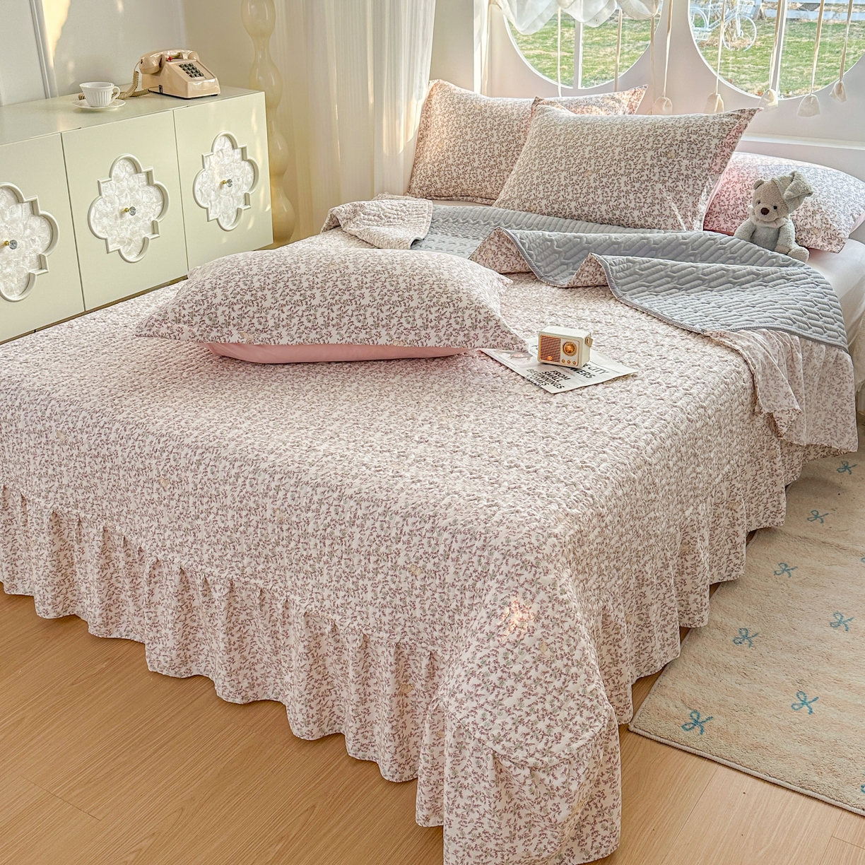 91家纺网 家纺一手货源 找家纺 花满路 2026新款床盖四件套 绿野仙兔