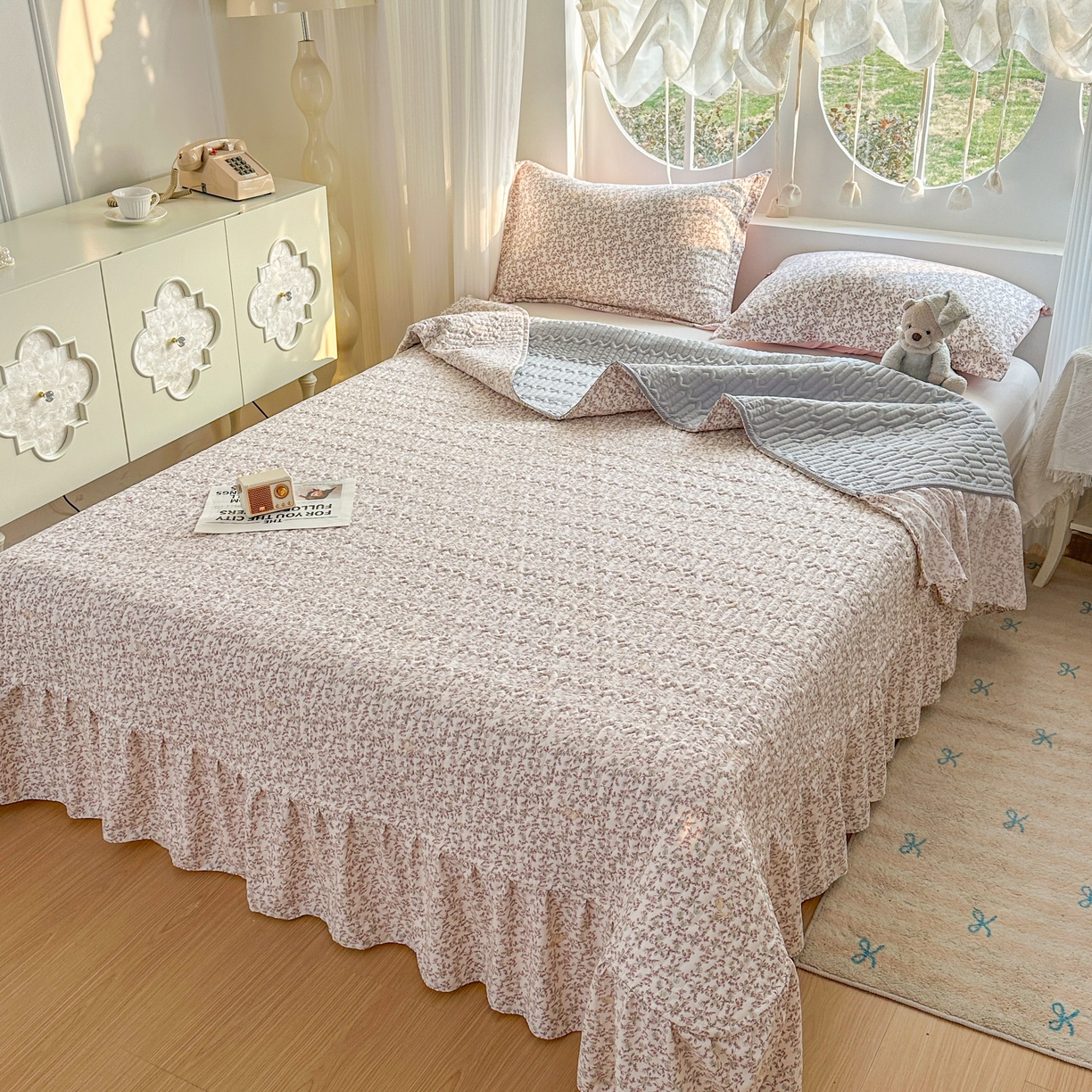 91家纺网 家纺一手货源 找家纺 花满路 2026新款床盖四件套 绿野仙兔