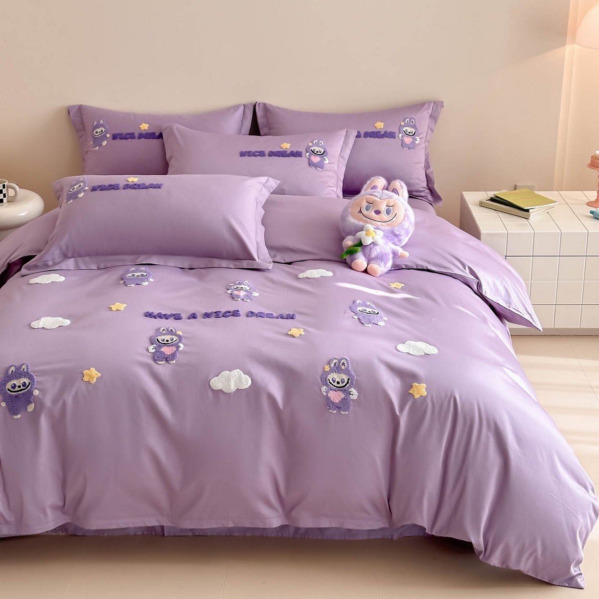 润锦云 2026新款卡通款-A类全棉纯棉毛巾绣四件套 拉布布-优雅紫