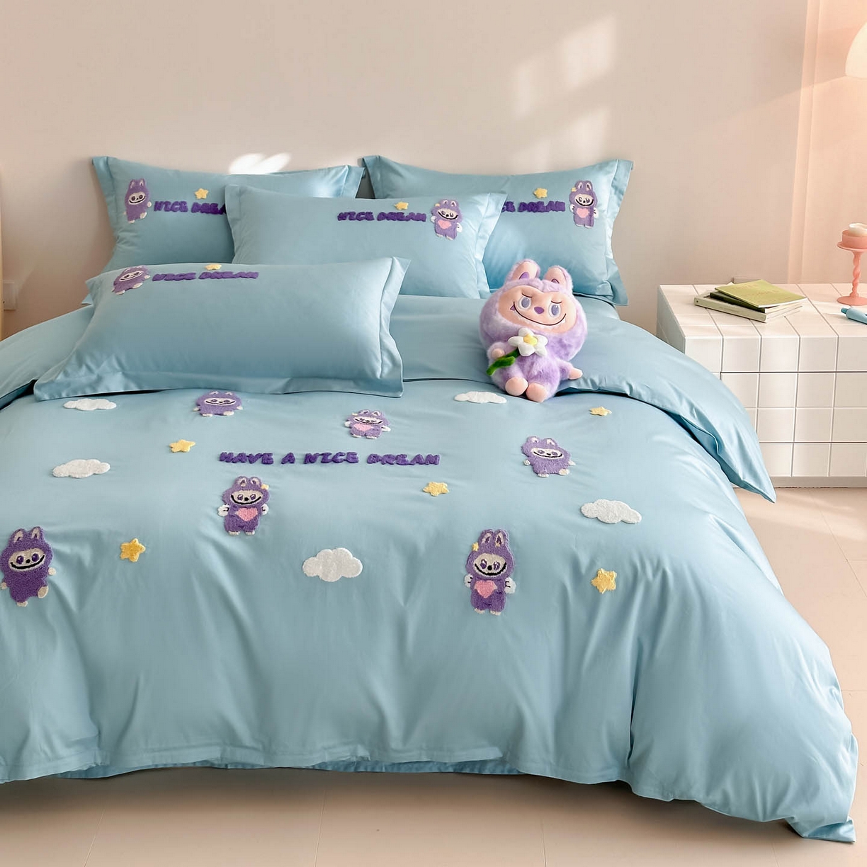 润锦云 2026新款卡通款-A类全棉纯棉毛巾绣四件套 拉布布-蓝