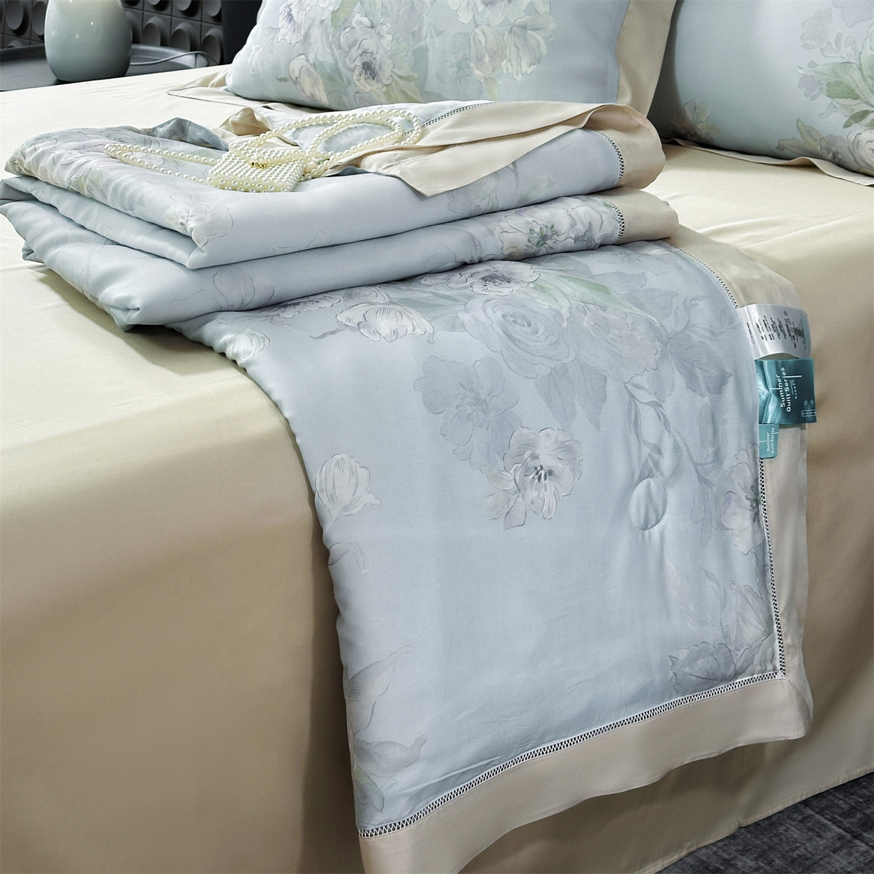 91家纺网 家纺一手货源 找家纺 岚司羽 2026春夏新款50天丝夏被四件套夏凉被空调被系列 香荟