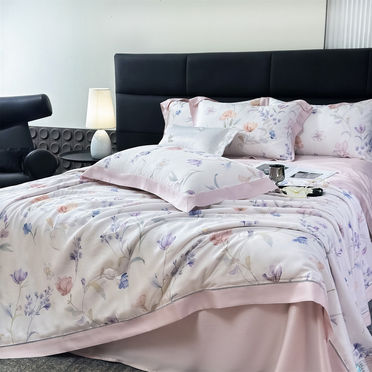 91家纺网 家纺一手货源 找家纺 岚司羽 2026春夏新款50天丝夏被四件套夏凉被空调被系列 流光花语