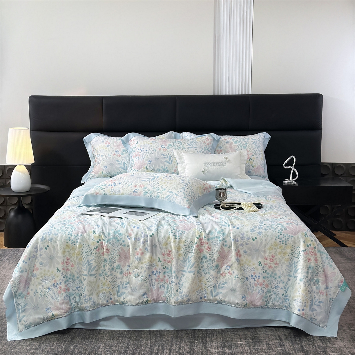 91家纺网 家纺一手货源 找家纺 岚司羽 2026春夏新款50天丝夏被四件套夏凉被空调被系列 沐初-兰