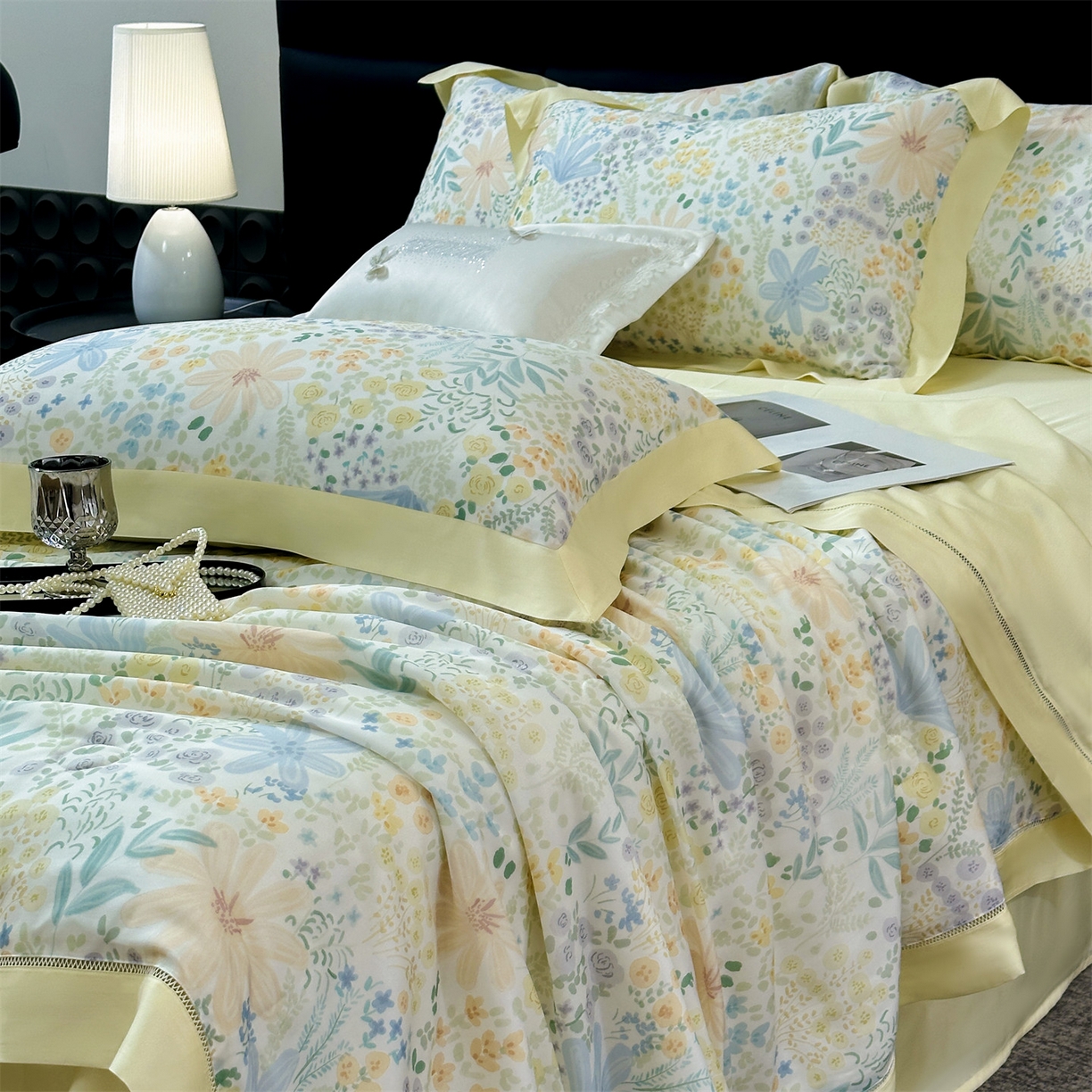 91家纺网 家纺一手货源 找家纺 岚司羽 2026春夏新款50天丝夏被四件套夏凉被空调被系列 灼卉