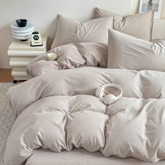 91家纺网 家纺一手货源 找家纺 佑佳家纺 2026新款全棉色织床笠款四件套 米小格