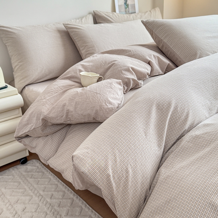 91家纺网 家纺一手货源 找家纺 佑佳家纺 2026新款全棉色织床笠款四件套 米小格