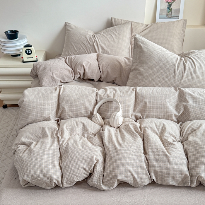 91家纺网 家纺一手货源 找家纺 佑佳家纺 2026新款全棉色织床笠款四件套 米小格