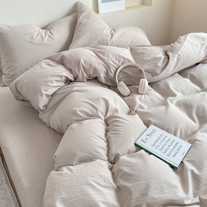 91家纺网 家纺一手货源 找家纺 佑佳家纺 2026新款全棉色织床笠款四件套 米小格